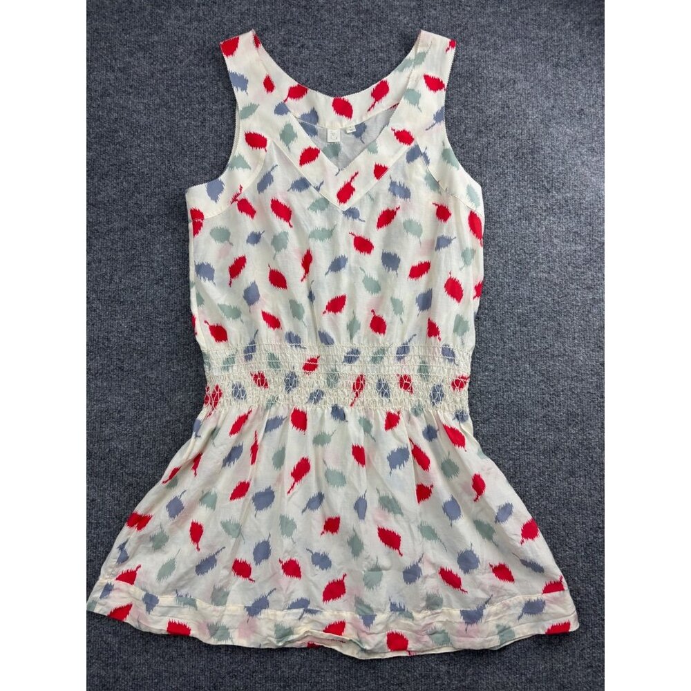 E By Eloise Anthropologie Silk Dress Women's S White‎ Red Blue Leaf Sleeveless